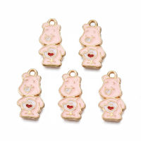 20pc Rack Plating Alloy Enamel Pendants Cadmium Free &amp; Nickel Free &amp; Lead Free Bear with Red Heart Pink 18x9.2x1.5mm Hole: 1.4mm