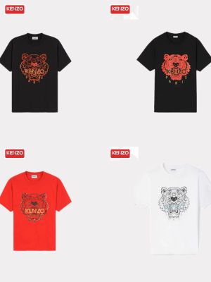 KENZOˉ Official Website Authentic Kenzo Tiger Head T-Shirt Female Takada Kenzo Short-Sleeved Mens Tiger Head Print Round Neck Loose Couple Models