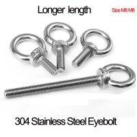 Lengthened 304 Stainless Steel Eyebolt Round Lifting Eye Bolt Ring Hook Screw Longer Length Size M6 and M8 Nails Screws Fasteners