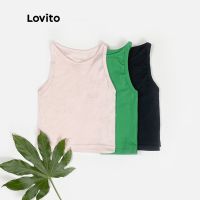 【คุณภาพสูง】Lovito เสื้อกล้ามลำลอง L00103 (สีดำ / สีเขียว / สีชมพู)