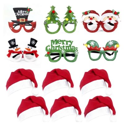 12Pcs Christmas Glasses Glitter Party Glasses Frames Costume Hats for Christmas Parties Favors