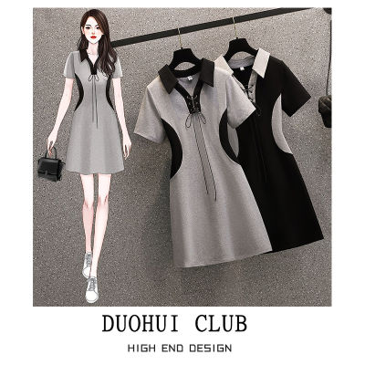 DUOHUI ไซส์ใหญ่ (M,L,XL,2XL,3XL,4XL) ชุดเดรสใส่สบายๆ เกาหลี แฟชั่น สีเทา สีดำ รัดรูป เดรสสาวอวบอ้วน ชุด กระโปรง เดรส