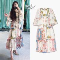 Midi bohemian Dress เดรสไปทะเล เดรสโบฮีเมียน เดรสยาวคลุมเข่าแบบสวม ผ้าคอตตอนพิมพ์ลายดอกไม้วินเทจมีซับในตัว แขนระบาย 3 ส่วน