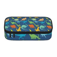 ✧❈△ Colorful Dinosaurs Pattern Pencil Case Dinosaur Silhouette Teenager Elementary School Zipper Pencil Box Big Fashion Pen Bag