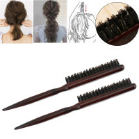 Black Comb Hair Teasing Brush Wooden Handle Hairdressing Comb Natural Boar Bristle Hair Combing Brush Slim Line Styling Comb