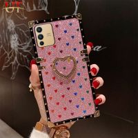 เคสโทรศัพท์แหวนเพชรเด็กผู้หญิงหรูหรา,สำหรับ VIVO V23 5G / V23E 5G / V23 Pro / V20 Pro / V2022 / V2025 / V20SE / V20 / V21 5G / V21E 4G / V21E 5G เคสสี่เหลี่ยมกันกระแทกแบบมีขาตั้งแวววาว