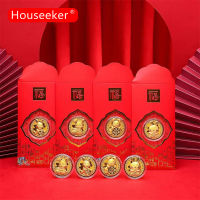 Houseeker 2023 CNY แพ็คเก็ตสีแดงพร้อมเหรียญทองกระต่ายแต่งงานปีใหม่สากลเงินสดแพคเกจของขวัญอุปกรณ์เทศกาลฤดูใบไม้ผลิ