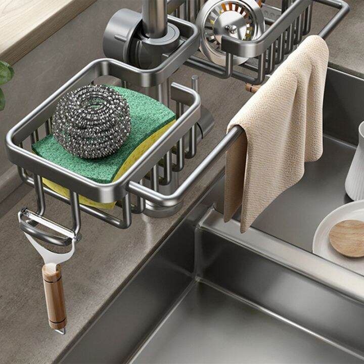 kitchen-space-aluminum-sink-drain-rack-sponge-storage-faucet-holder-soap-drainer-shelf-basket-organizer