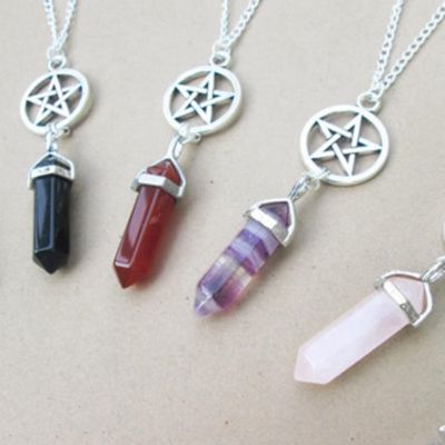 【cw】 Pendulum Stone Pendants Necklace Neck Chain Hexagonal Reiki Jewelry ！