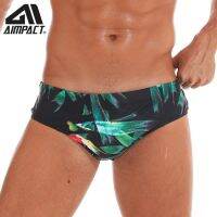 AIMPACT Mens Print Pouch Bikini Swimsuit Swimwear Bamboo Leaves Briefs Beach Low Rise Drawstring Padder Swimming Shorts AM8136