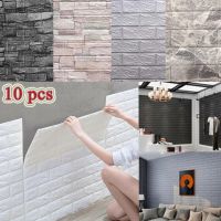 10 Pcs Self-adhesive 3D Panels Wallpaper Waterproof Foam Wall Stickers Tile Brick Living Room TV Background Decals 38*35cm Wall Stickers  Decals