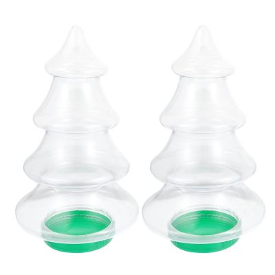 2Pcs Candy Jars Christmas Tree Shaped Plastic Cookie Jars with Lids Lovely Candy Storage Bottles 1.55L