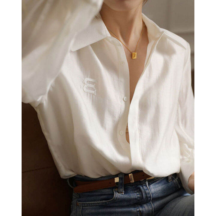 french-style-ga-grade-white-shirt-womens-2023-spring-and-autumn-design-niche-chic-chiffon-shirt-tencel-top