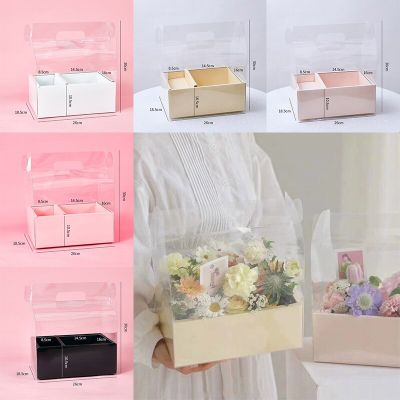 [ใหม่2023] พร้อมที่จับถุงใสขนมกล่องของขวัญพีวีซีพับได้กล่องดอกไม้ตกแต่งงานแต่งงานอุปกรณ์จัดดอกไม้