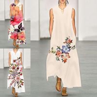 COD DSFGRDGHHHHH [In Stock] Floral Print Vintage Long Maxi Dress Casual V-Neck Sleeveless A-Line Loose Summer Bohemian Beach Party Dress