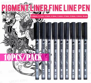 10Pcs/set Pigment Liner Micron Ink Marker Pen 0.05 0.1 0.2 0.3 0.4