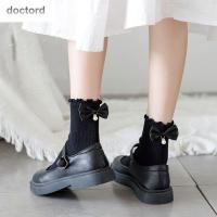 DOCTORD หอมหวาน Kawaii ผู้หญิง หลอดกลาง ผ้าฝ้าย สีทึบ ถุงเท้าโลลิต้า ร้านขายชุดชั้นในโบว์ ร้านขายชุดชั้นในหญิง ถุงเท้าข้อสั้น ruffle