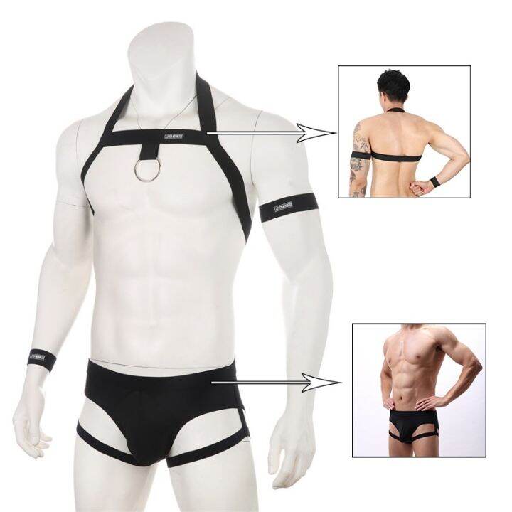 ชุดชั้นในบุรุษสายคล้องคอ-กางเกงชั้นใน-men-harness-thong-set