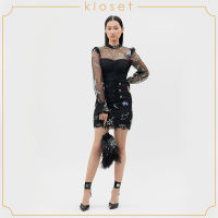 Kloset Kloset Love Mini Dress(PF20-D003)ชุดเดรส ชุดเดรสแขนยาว ชุดเดรสสั้น ชุดเดรสผ้าตาข่าย ชุดเดรสแฟชั่น