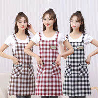 TH Girlhood ผ้ากันเปื้อนผ้าฝ้ายลินินชุดครัวผ้ากันเปื้อน Creative Ladies Plaid Dining Apron