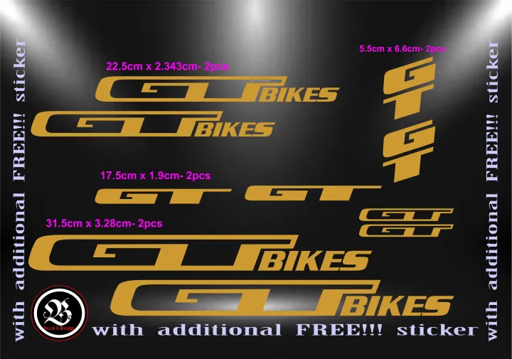 GT bike decals/sticker cutout vinyl (color Gold) 1set Lazada PH