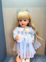 NPK 55CM Full Body Silicone Soft Touch Reborn Toddler Princess Betty With Long Blond Hair Blue Dress Lifelike Real Baby Doll