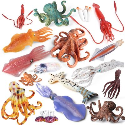 ZZOOI 2023 Ocean Sea Life Simulation Animal Model Octopus Squid Action Toy Figures Educational Collection Gift for Children Kids Toys