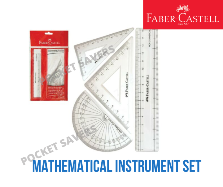 FABER CASTELL Math Drawing Set (Triangle, Ruler, Protractor, Scale, Set Square) Lazada PH