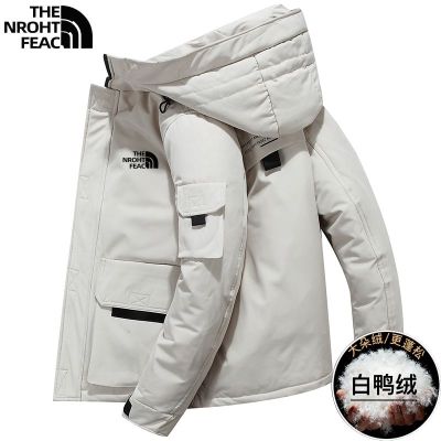 Dynamic North Face เสื้อขนเป็ดเทรนฤดูใบไม้ร่วงและฤดูหนาว2022ของผู้ชาย,เสื้อขนเป็ดเป็ดสีขาวมีฮู้ดตัวสั้นอบอุ่น
