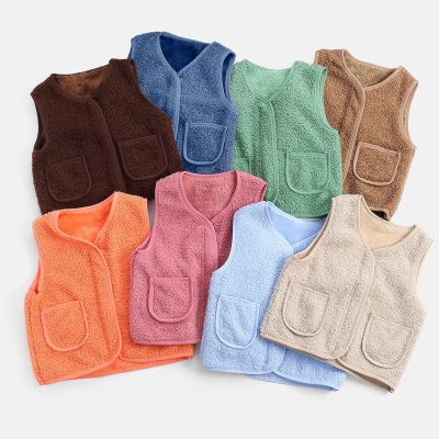 （Good baby store） Autumn Fleece Kids Vest Coats For Girls Warm Vest Fashion Candy Colors Zipper Waistcoat Children Outerwear Baby Boys Jacket 0 9Y