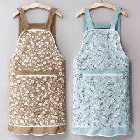 Apron summer flower artists look thin section 2021 new fashionable female household kitchen cotton overalls