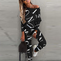 2021 Spring Autumn Casual Outfit Letters Print Long Sleeve Top Spring Women Blouse Pants Tracksuit For Sports 2 Pieces Sets