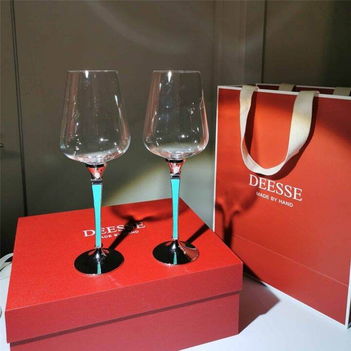 Super heavy industry! DEESSE square rod wine glass Tiffany blue champagne glass red wine glass