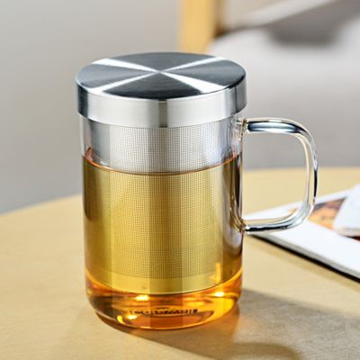 แก้วแก้วบอโรซิลิเกตสำหรับชาขนาดใหญ่500มิลลิลิตรถ้วยแก้วเหยือกชงชา Infuser แก้วกาแฟสำนักงานบ้านที่กรองชาสเตนเลส Nmckdl