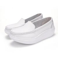 Womens leather cover white nurse shoes Slope non-slip casual shoes sneakers + free