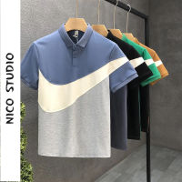 NICO STUDIO 2022ฤดูร้อนโปโลผู้ชายเสื้อยืดยืนปกคมชัดสีลำลองชายแขนสั้นกอล์ฟเสื้อยืดสำหรับผู้ชาย