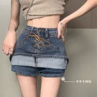 STSVZORR spring and summer large size slim bag hip denim shorts skirt design sense strapping skirt lining