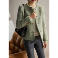 เสื้อแจ็คเก็ต เสื้อโค้ตผ้าขนสัตว์สำหรับผู้หญิง Woven tweed coat  jacket womens autumn and winter