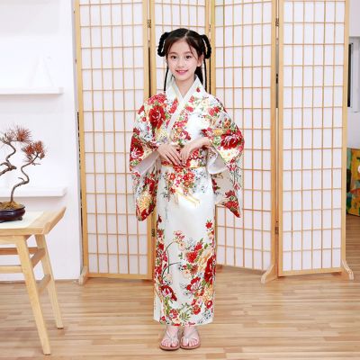 【พร้อมส่ง】ยูกาตะเจ้าหญิงเด็กเสื้อทรงกิโมโนสไตล์ญี่ปุ่นดั้งเดิมขนาด120-150ซม. ชุดเชียร์ลีดเดอร์หรูหราผูกโบว์โอบี