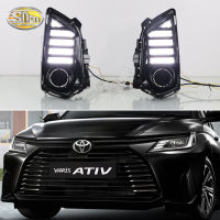 SNCN 2ชิ้น12โวลต์ LED DRL หลอดฮาโลเจนเดย์ไลท์รถยนต์ Toyota Yaris Ativ 2022 2023เลี้ยวสีเหลืองสัญญาณไฟกลางวันอัตโนมัติไฟเดย์ไลท์กลางวัน