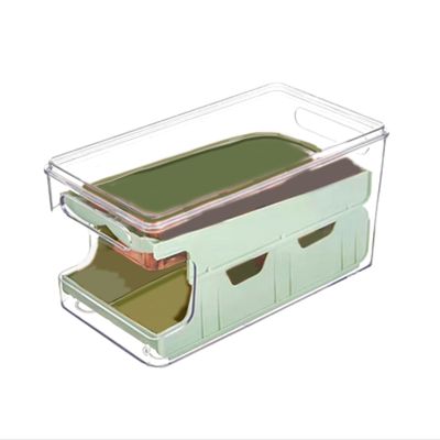 1 PCS Slide Egg Box Kitchen Refrigerator Transparent Storage Box Automatic Egg Roll Fruit and Vegetable Preservation Box Green