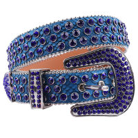 Studded Y2k Belt For Men Leather Blue Rhinestone Cowgirl Crystal Pin Buckle Luxury Designer Cowboy Belt Ceinture Femme Western