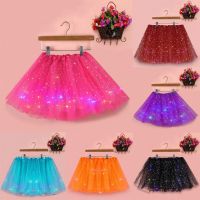 Led Glowing Light Women Tulle Star Skirt Short Tutu Mini Skirt Adult Fancy Ballet Dancewear Party Costume Ball Gown Mini Skirt