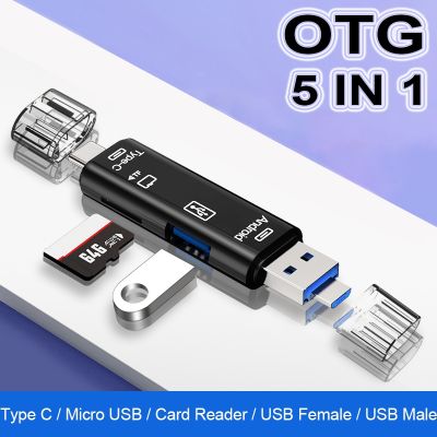 5 In 1 Multifungsi OTG USB 2.0 Tipe C/ USB/ Micro USB/ TF/SD Adaptor Pembaca Kartu Memori untuk Ponsel PC Aksesoris Laptop