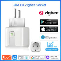 Tuya 20A EU Smart Socket ZigBee Smart Plug พร้อมฟังก์ชั่นการตรวจสอบพลังงานการควบคุมด้วยเสียงผ่าน Alexa Home Yandex