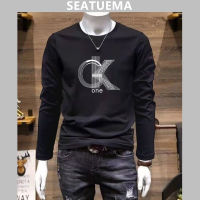 SEATUEMA ชายเสื้อยืดแขนยาวรอบคอหลวมรุ่นเกาหลีสบาย ๆ ป่าเสื้อยืดหล่อดูดซับเหงื่อระบายอากาศแนวโน้มการเดินทาง