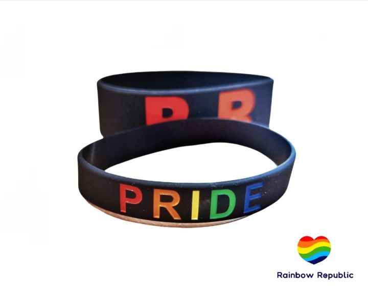 สายรัดข้อมือ-ริสแบนด์-ซิลิโคน-ข้อมือ-สายรัด-ยาง-สีรุ้ง-สีดำ-rainbow-pride-lgbt-wristband-rubber-silicone-band-free-size-unisex-2-5-diameter