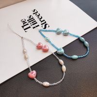 Short Lanyard Wrist Strap Hand-beaded Creative Ins Ceramic Love Pendant Mobile Phone Lanyard Womens Phone Anti-lost Sling Strap Phone Charms