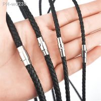 Necklace Cord Black Leather Cord Wax Rope for Men Women Lace Chain With Stainless Steel Rotary Buckle For DIY Necklace Jewelry