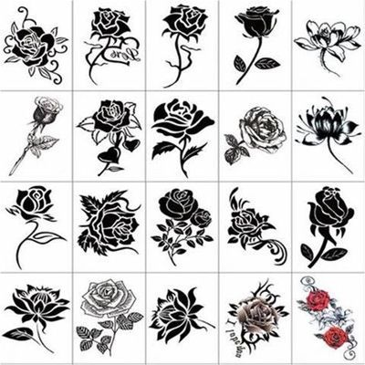 【YF】 20Pcs/Lot 3D Waterproof temporary Tattoo Sticker Female Black Rose Flower Butterfly Fake Tatto tatuajes temporales